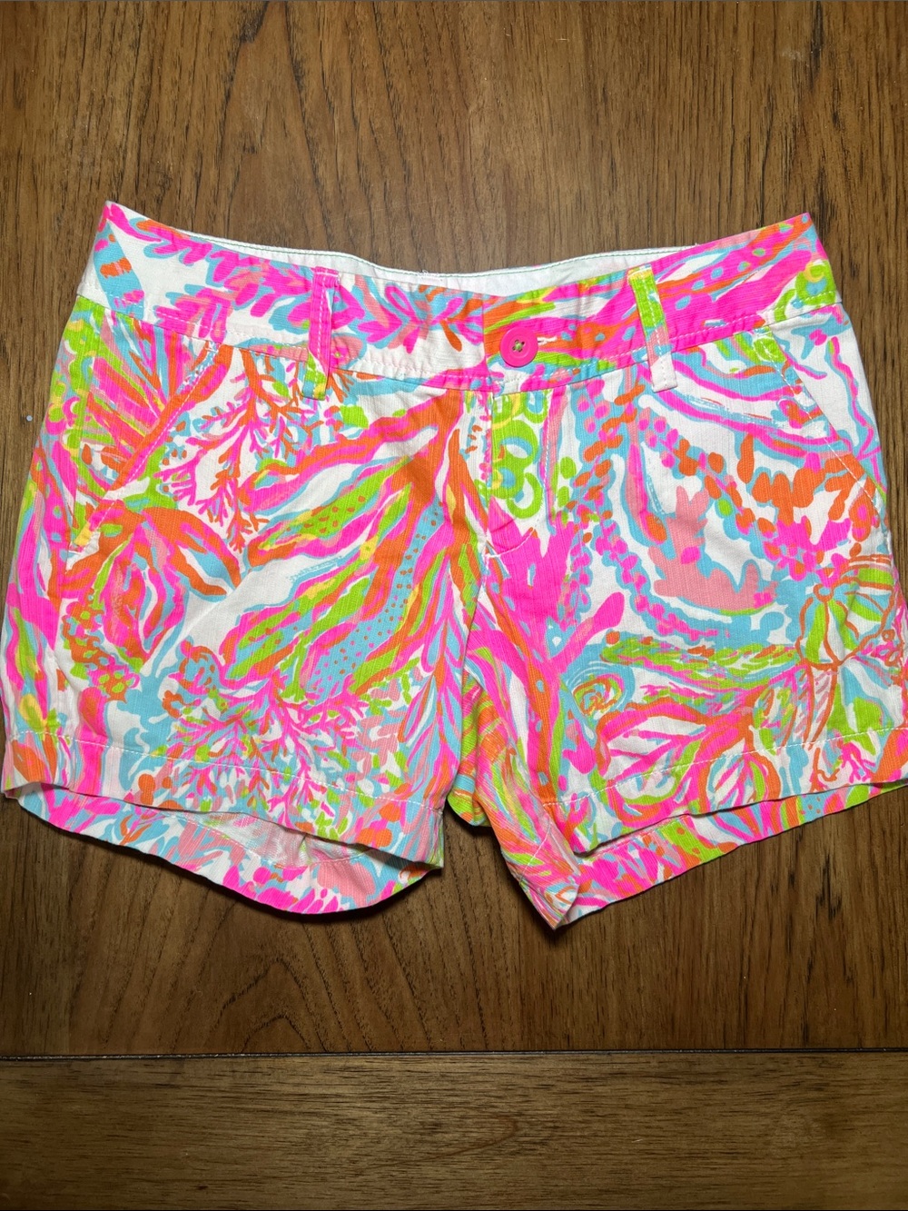 Lilly Pulitzer Bright Pink Multi Tropical Print High-Waist Shorts
